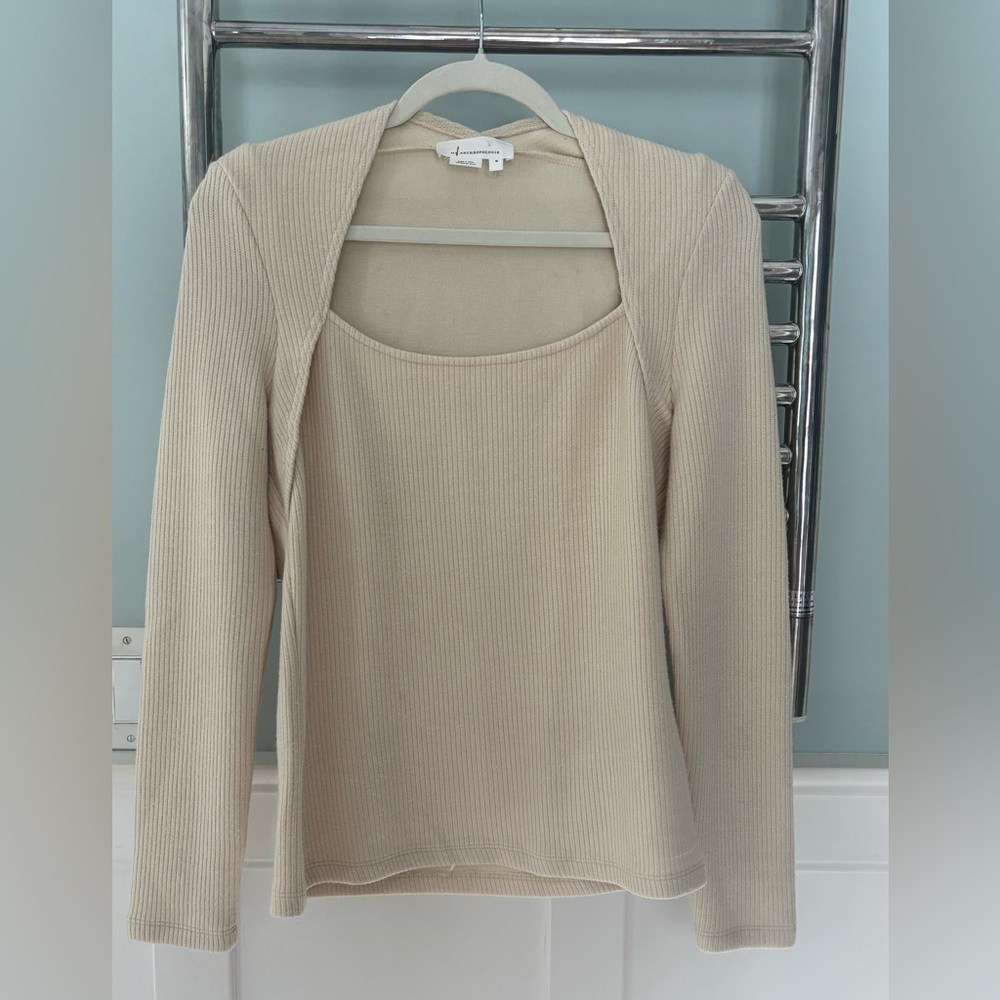 ANTHROPOLOGIE Sweater Ribbed Square neck Ivory size medium